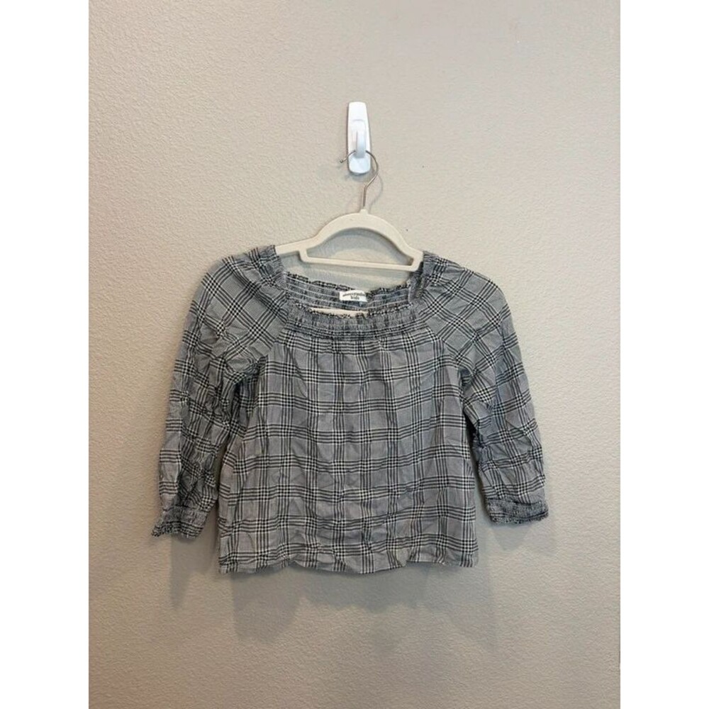 Abercrombie kids off shoulder black plaid gingham top Girls size 11/12